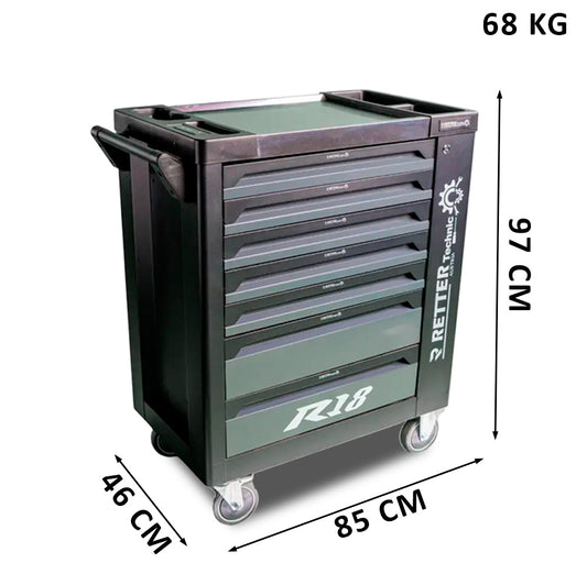 RETTER R18 VDE tool trolley, 118 pieces, 7 drawers