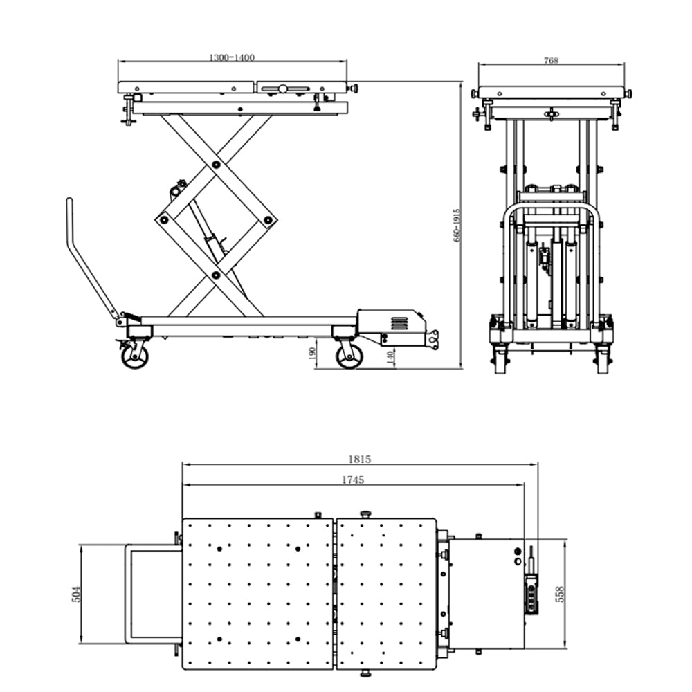 EVOLUTION EVO-1200S EV Battery Scissor Lift (1200 kg) | Mobile electrohydraulic 230V scissor lifting table for electric vehicles | Split platform with lock | Height 660-1915 mm
