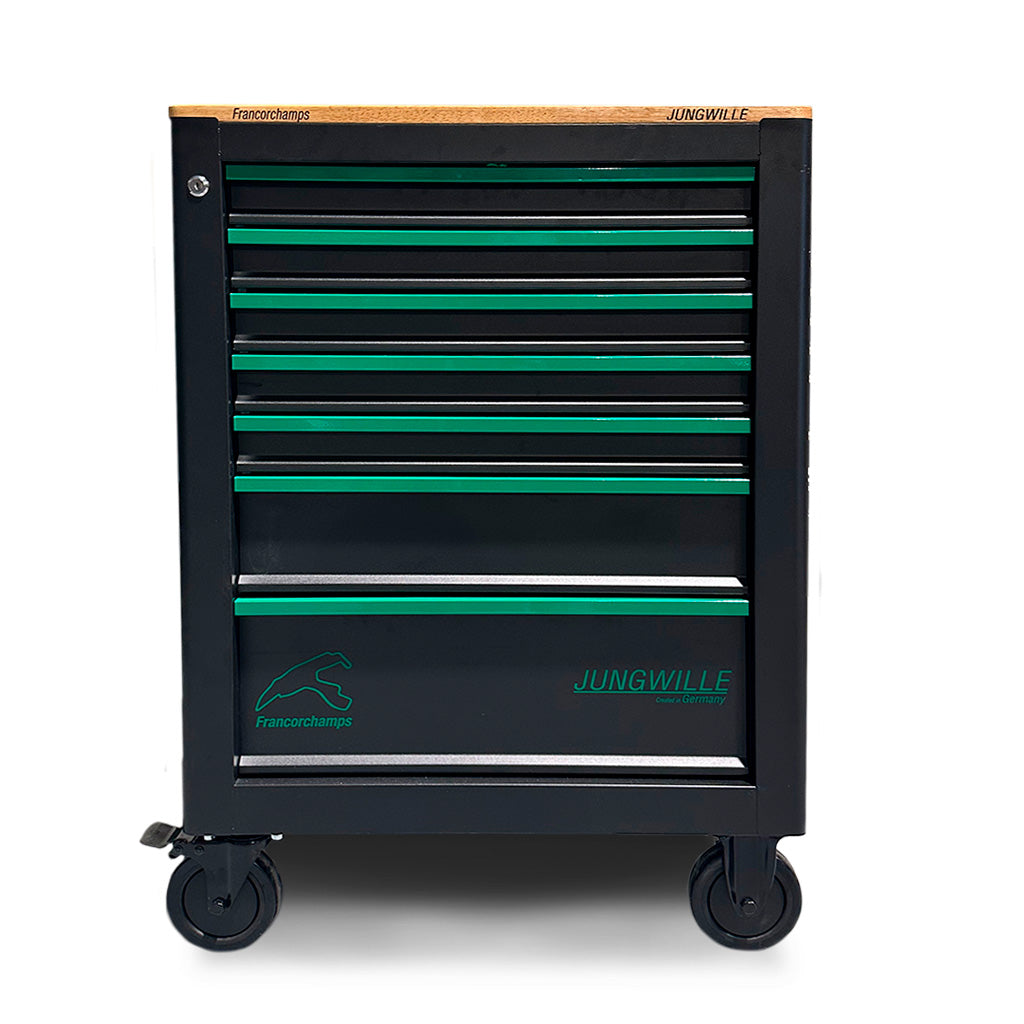 Wózek warsztatowy JUNGWILLE Francorchamps z szufladami i kołami, czarno-zielony