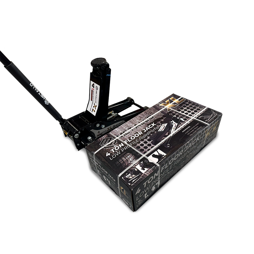 Czarny hydrauliczny podnośnik niskoprofilowy 4 ton Metallo z opakowaniem