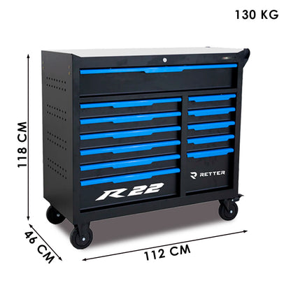 Wózek warsztatowy RETTER R22S | Szafka z 303 elementami | Blat ze stali nierdzewnej INOX | 12 szuflad | 130 kg