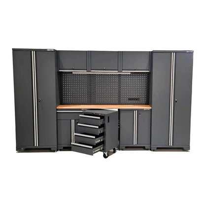 System mebli warsztatowych RETTER RTX-8000 | Zabudowa 330x190x48 cm z oświetleniem LED | 16 elementów | 265 kg