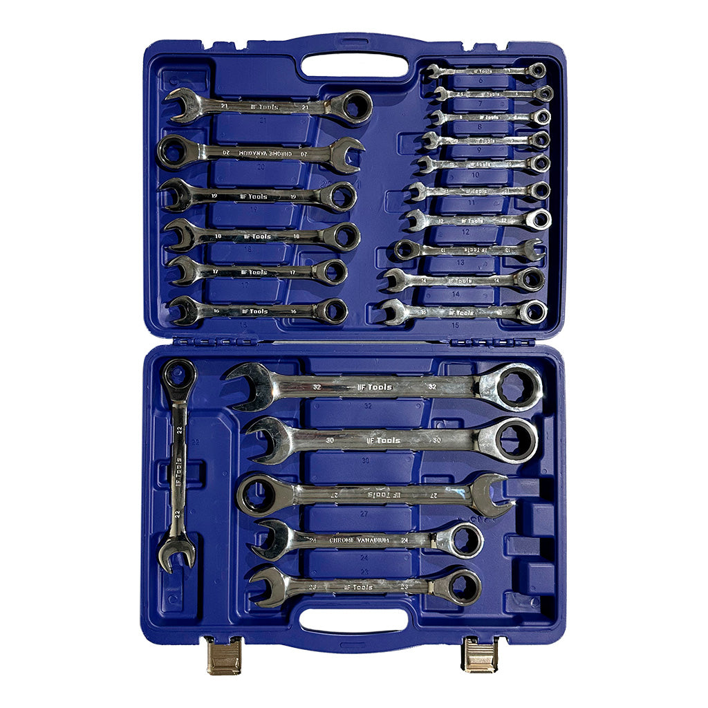 Zestaw kluczy płasko-oczkowych z grzechotką, 22 elementy