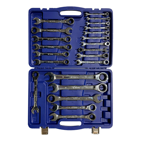 Zestaw kluczy płasko-oczkowych z grzechotką, 22 elementy