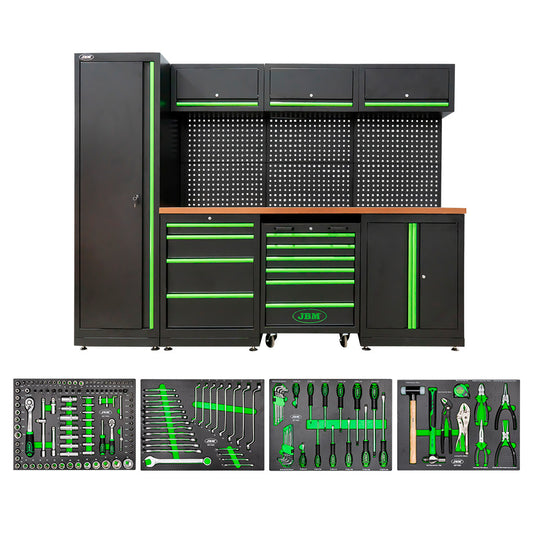 Modułowy system magazynowania warsztatowego (18 elementów) + zestaw 4 wkładów EVA o wykończeniu z włókna węglowego