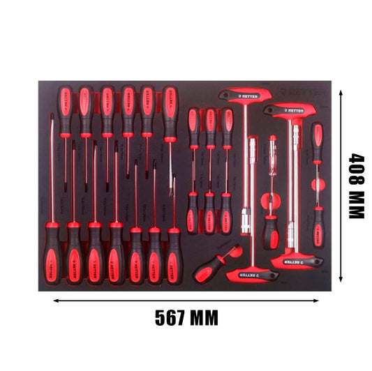 RETTER RTN1340 Tool Insert | 28 pcs Screwdrivers and T-Handle Socket Wrench Set
