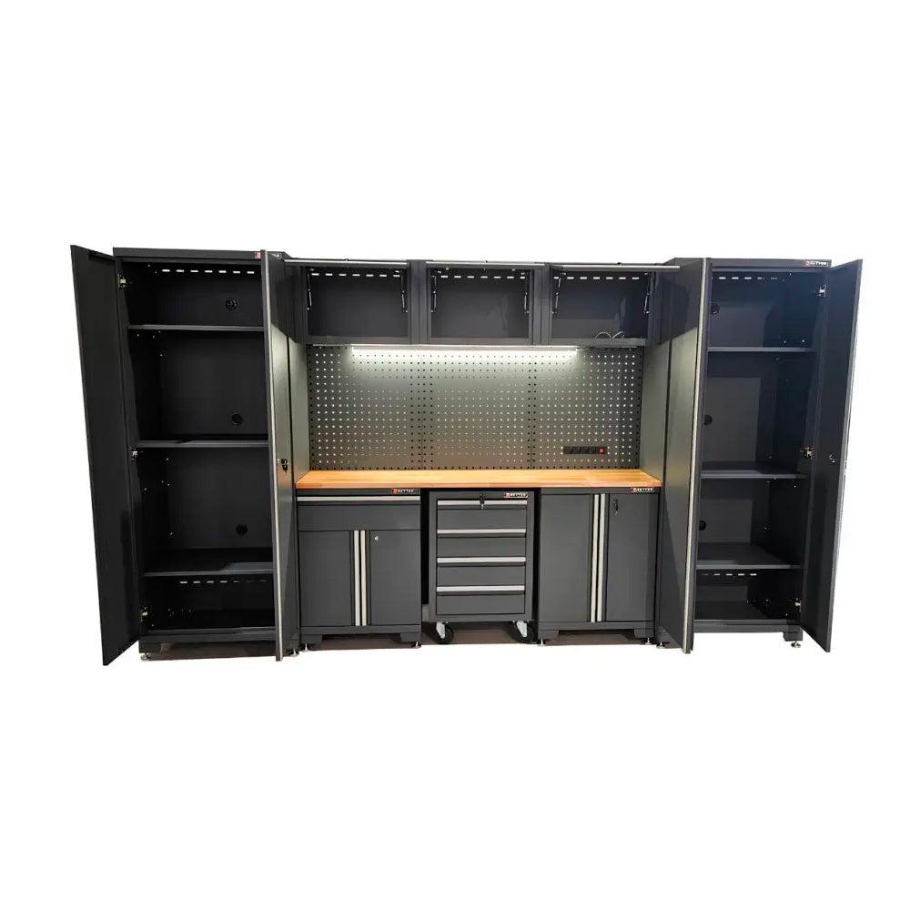 System mebli warsztatowych RETTER RTX-8000 | Zabudowa 330x190x48 cm z oświetleniem LED | 16 elementów | 265 kg
