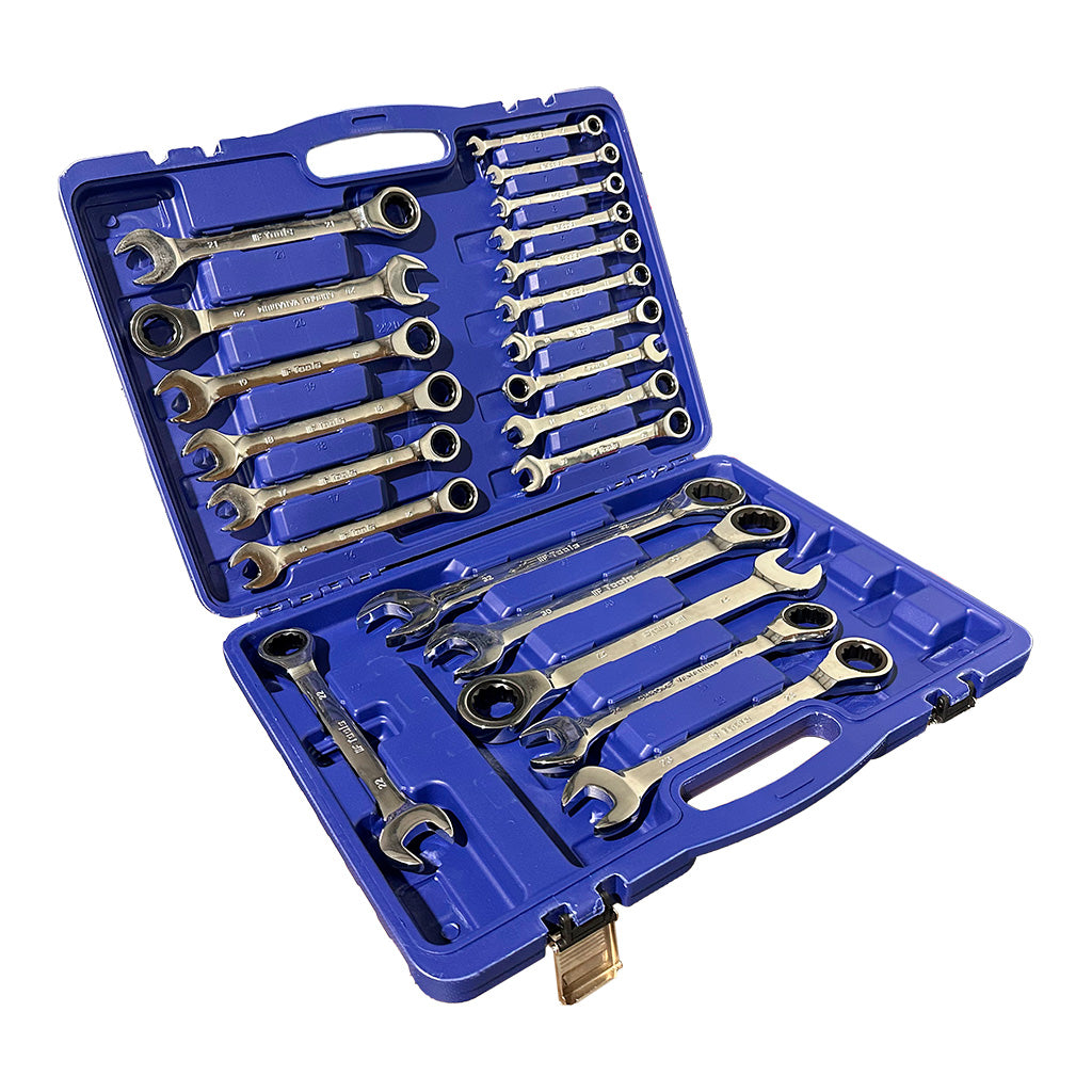 Zestaw kluczy płasko-oczkowych z grzechotką, 22 elementy