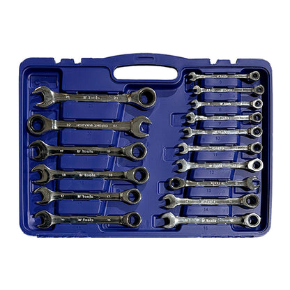 Zestaw kluczy płasko-oczkowych z grzechotką, 22 elementy