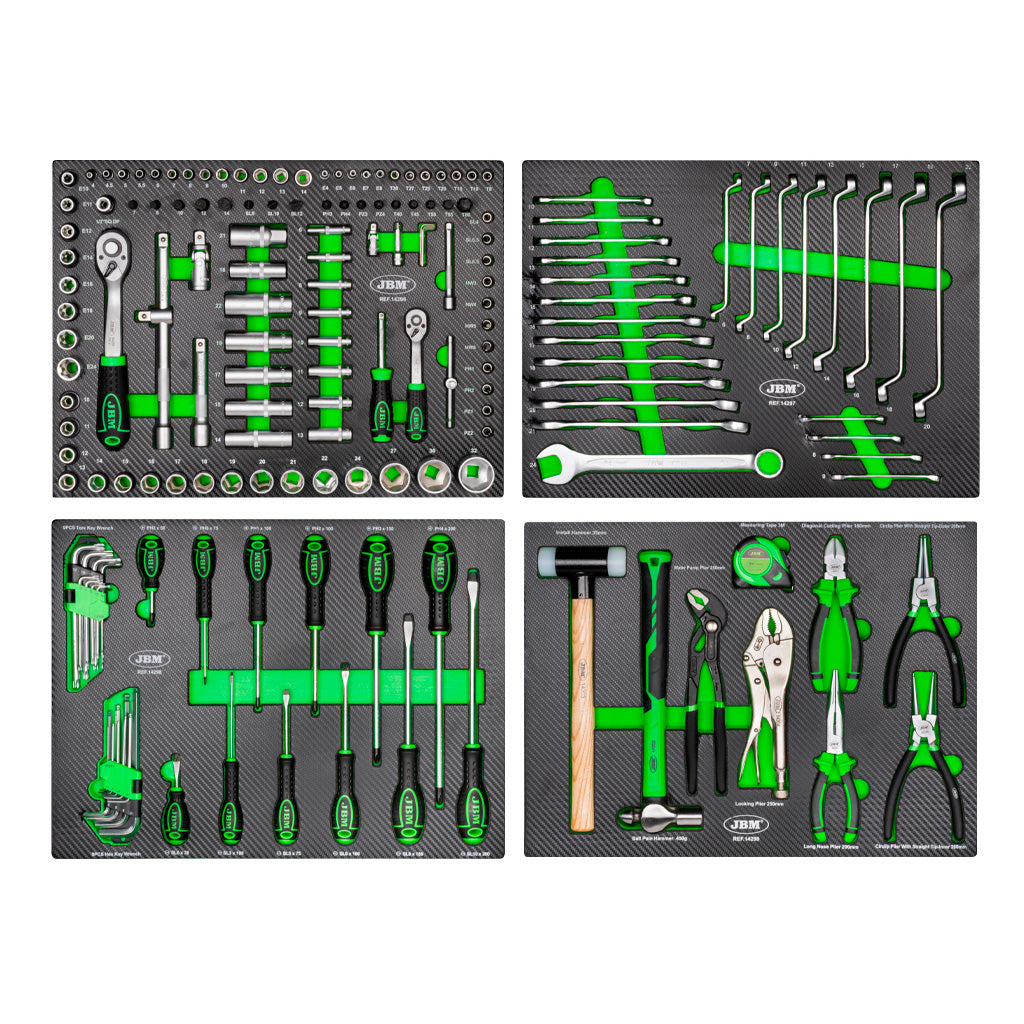 Modułowy system magazynowania warsztatowego (18 elementów) + zestaw 4 wkładów EVA o wykończeniu z włókna węglowego