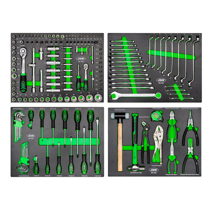 Modułowy system magazynowania warsztatowego (18 elementów) + zestaw 4 wkładów EVA o wykończeniu z włókna węglowego