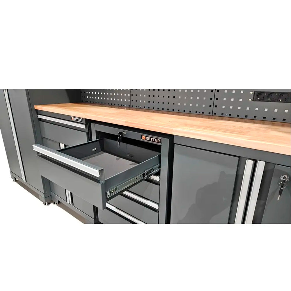 System mebli warsztatowych RETTER RTX-8000 | Zabudowa 330x190x48 cm z oświetleniem LED | 16 elementów | 265 kg