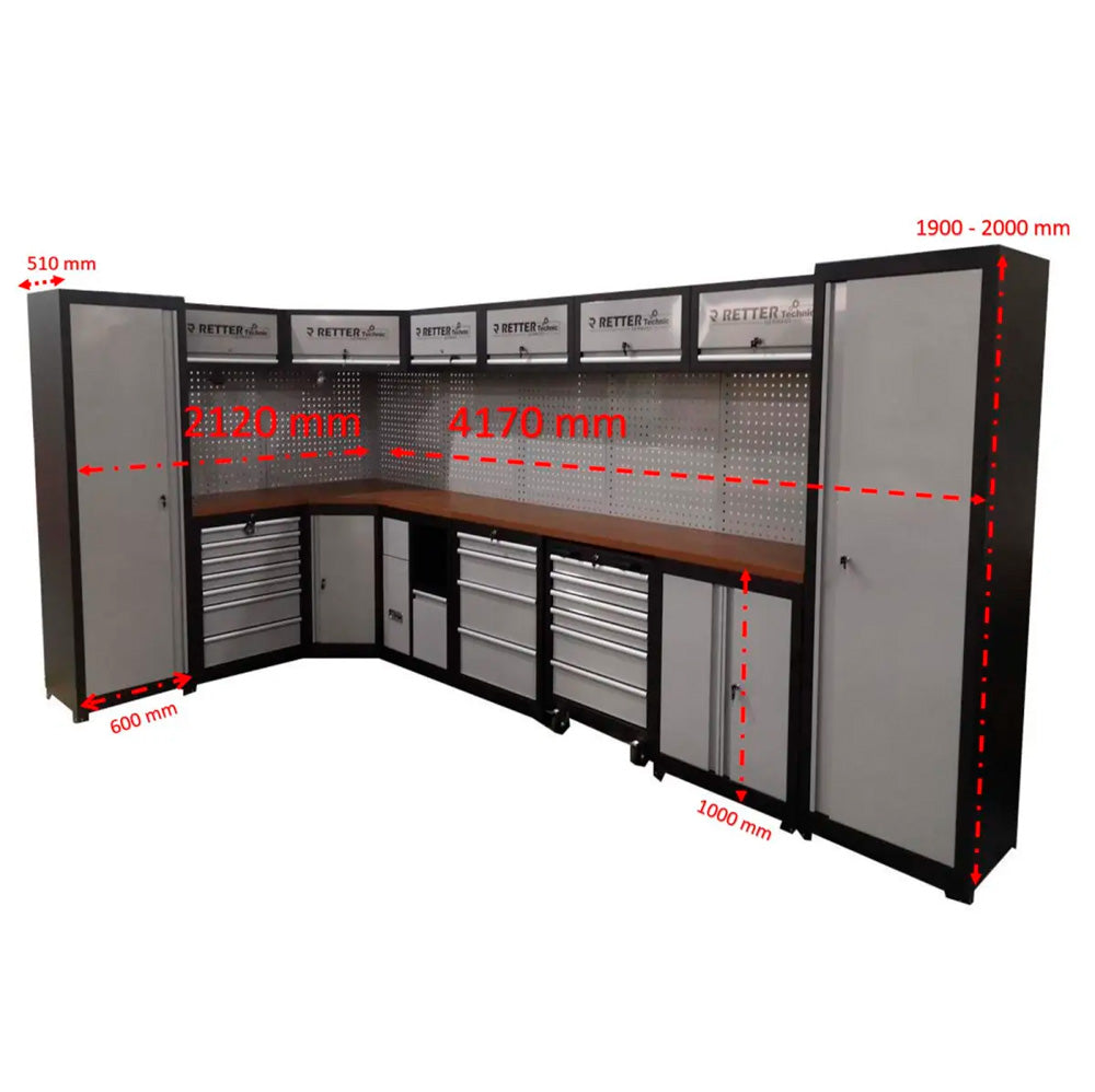 Zestaw mebli warsztatowych RTX1500 RT-Q1067, narożny, Multiplex, 417 cm