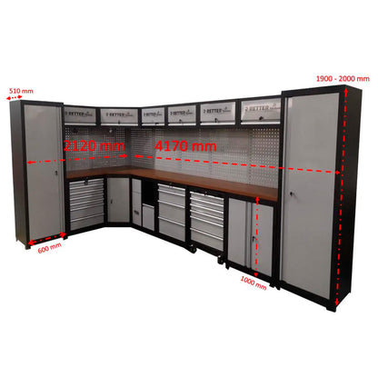 Zestaw mebli warsztatowych RTX1500 RT-Q1067, narożny, Multiplex, 417 cm