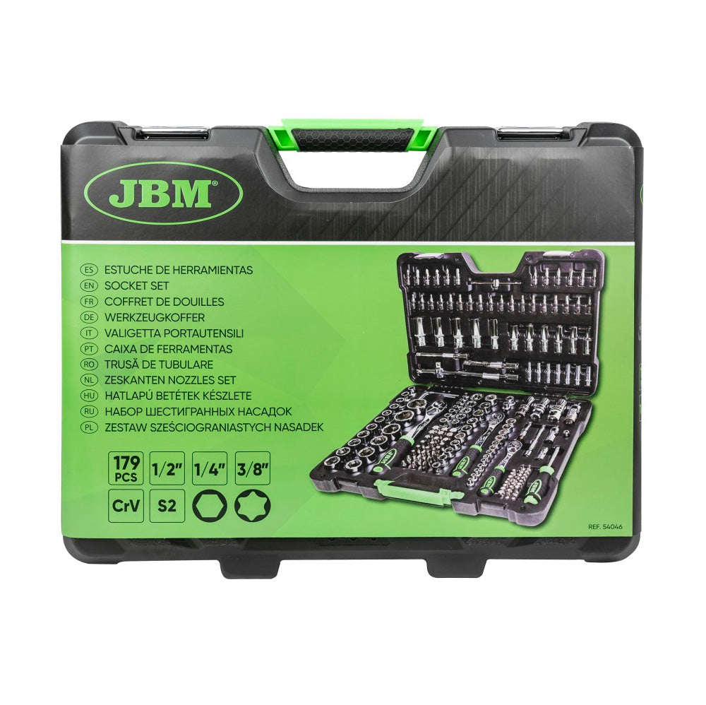 Zestaw narzędzi JBM 54046, 179 elementów, 1/4" + 3/8" + 1/2", stal S2