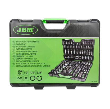 Zestaw narzędzi JBM 54046, 179 elementów, 1/4" + 3/8" + 1/2", stal S2
