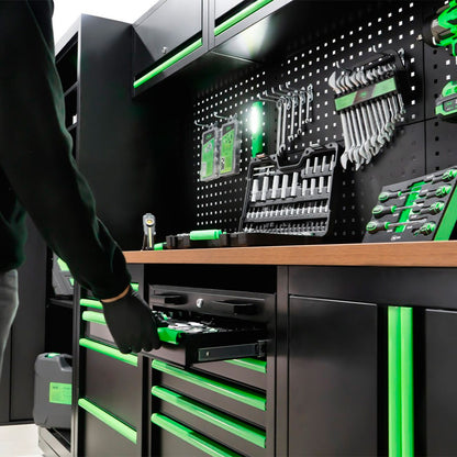 Modułowy system magazynowania warsztatowego (18 elementów) + zestaw 4 wkładów EVA o wykończeniu z włókna węglowego