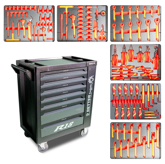 RETTER R18 VDE tool trolley, 118 pieces, 7 drawers