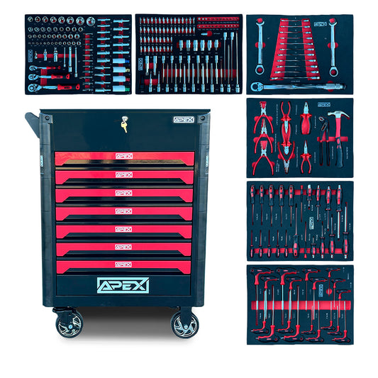 Wózek warsztatowy APEX 7/6 z wyposażeniem, 245 elementów, kolor czerwony, profesjonalna szafa narzędziowa