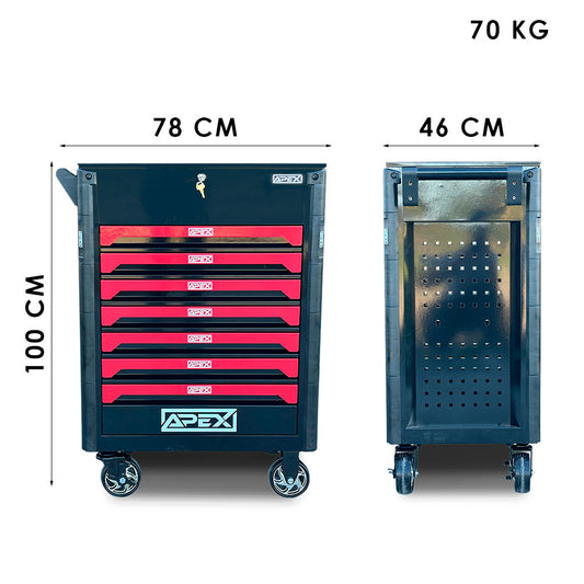 Wózek warsztatowy APEX 7 szuflad, wymiary 100x78x46 cm, waga 70 kg, profesjonalna szafa narzędziowa