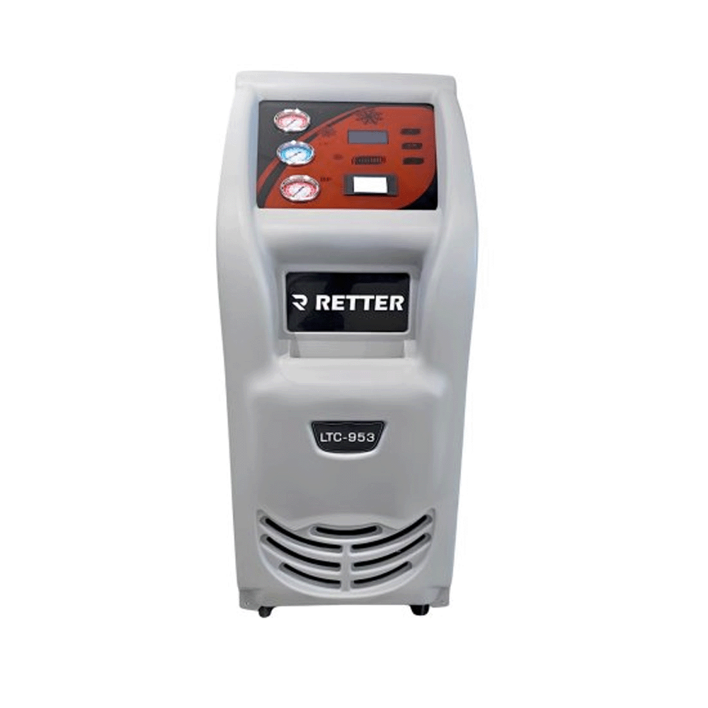 Stacja klimatyzacji RETTER RTC-953 widok z przodu na panel sterowania ze szkla hartowanego i logo marki.