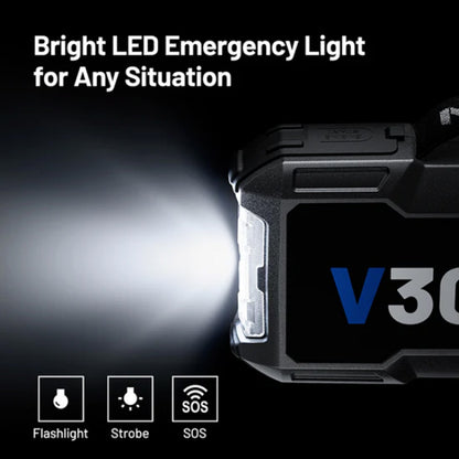 Włączona latarka LED booster TOPDON V3000 z trybami świecenia.