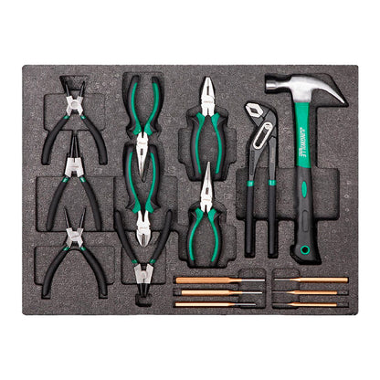 Zestaw narzędzi Jungwille z kombinerkami, młotkiem i wybijakami w piankowym organizerze