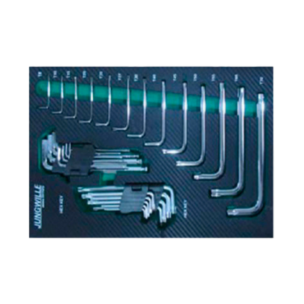 Zestaw kluczy imbusowych i torx w organizerze EVA marki Jungwille, różne rozmiary