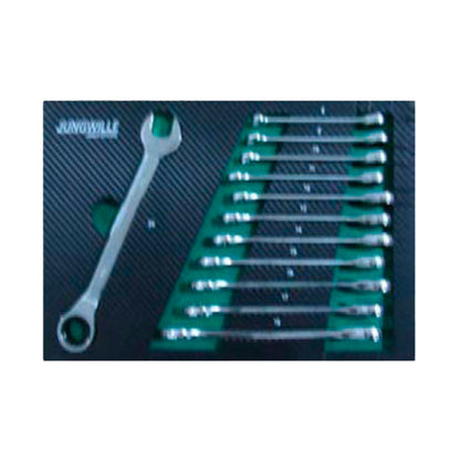 Zestaw kluczy płasko-oczkowych Jungwille w piankowym wkładzie EVA, 12 sztuk