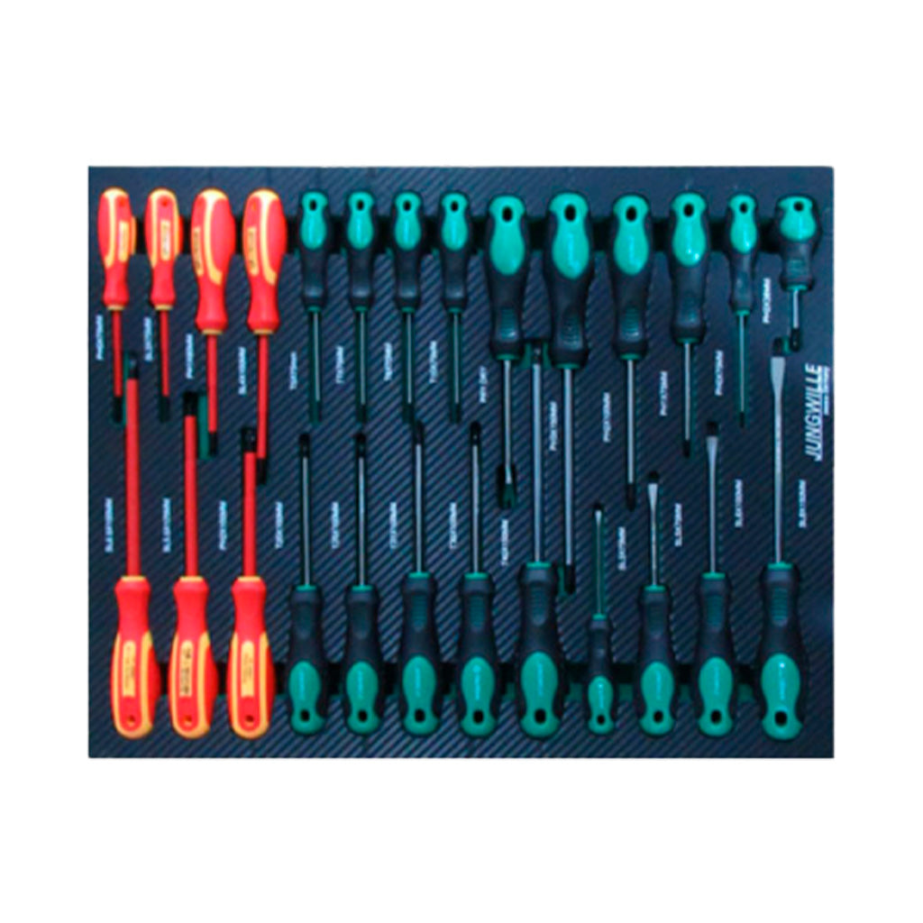 Zestaw śrubokrętów płaskich i krzyżakowych z izolowanymi uchwytami na podkładce EVA Jungwille