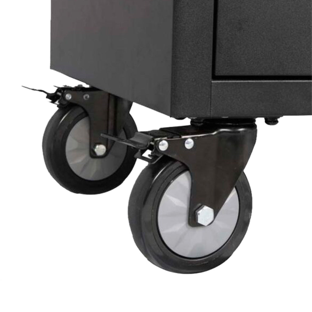 Kółka jezdne z blokadą do metalowej szafy warsztatowej w kolorze czarnym