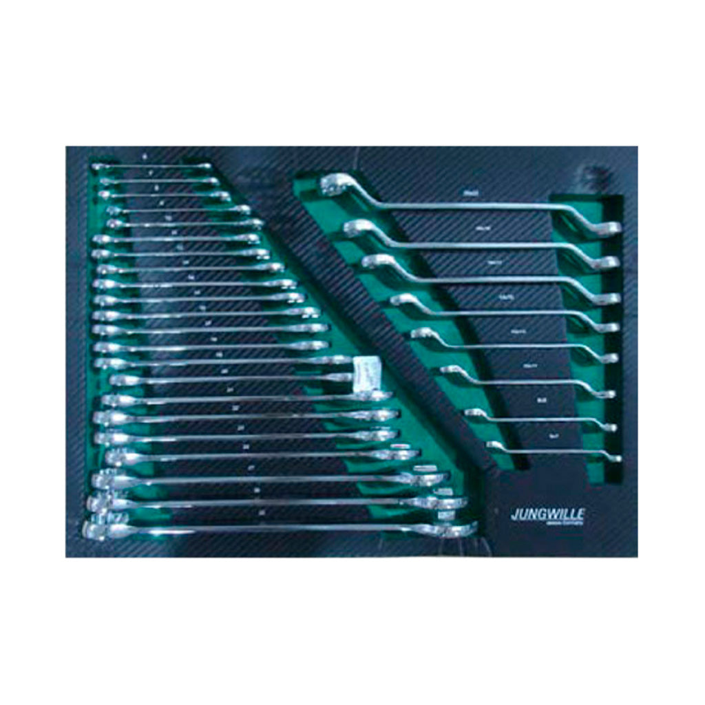 Zestaw kluczy płasko-oczkowych Jungwille w piankowej wkładce na narzędzia