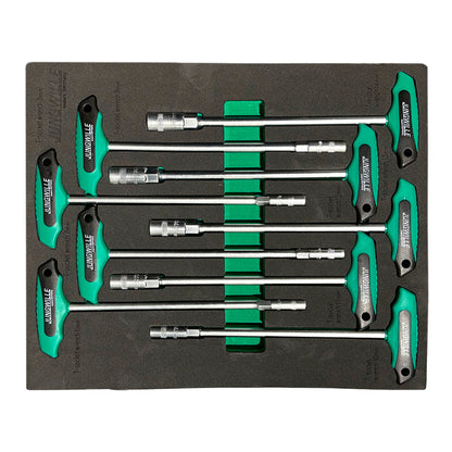 Zestaw kluczy typu T Jungwille z nasadkami w organizerze piankowym