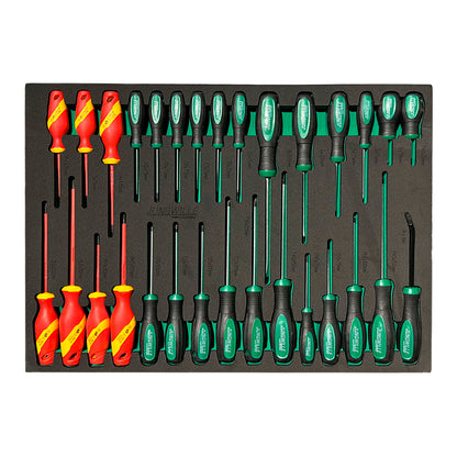 Zestaw precyzyjnych izolowanych śrubokrętów Jungwille w piankowej wkładce narzędziowej