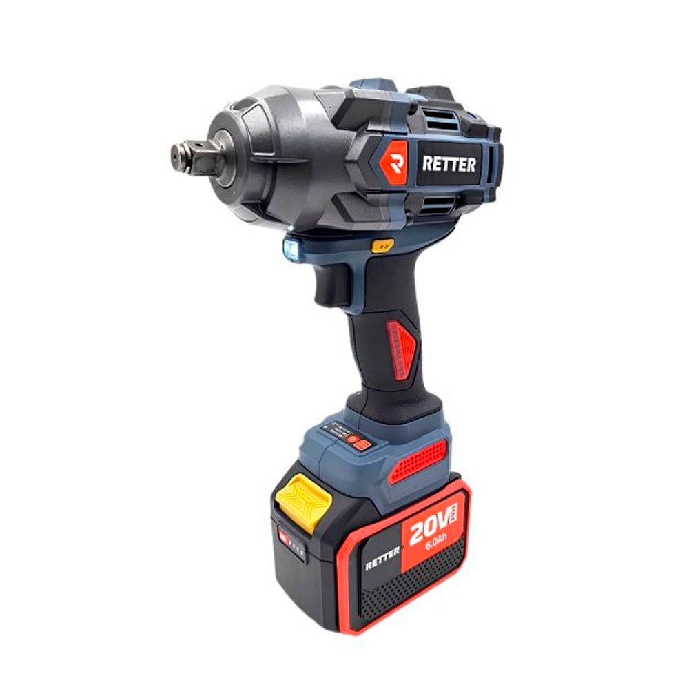RETTER RT20-W1000M 20V cordless impact wrench, 1000 Nm torque output, black-red casing with 1/2-inch square drive