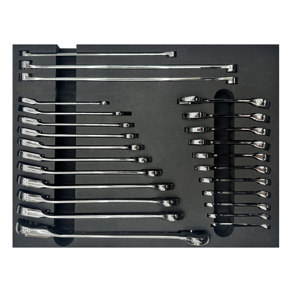 Klucze plasko-oczkowe z grzechotka SP Tools SP00514 we wkladzie EVA.