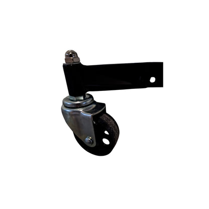 Koło obrotowe stojaka Atlantic do skrzyni biegów, z metalowym mocowaniem i wytrzymałą konstrukcją ułatwiającą manewrowanie podczas prac serwisowych.