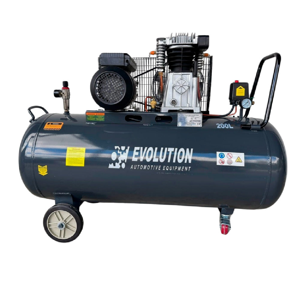 Kompresor tłokowy EVO-200PRO Evolution 200L, 230V – widok boczny sprężarki powietrza z silnikiem i zbiornikiem GGM Tools
