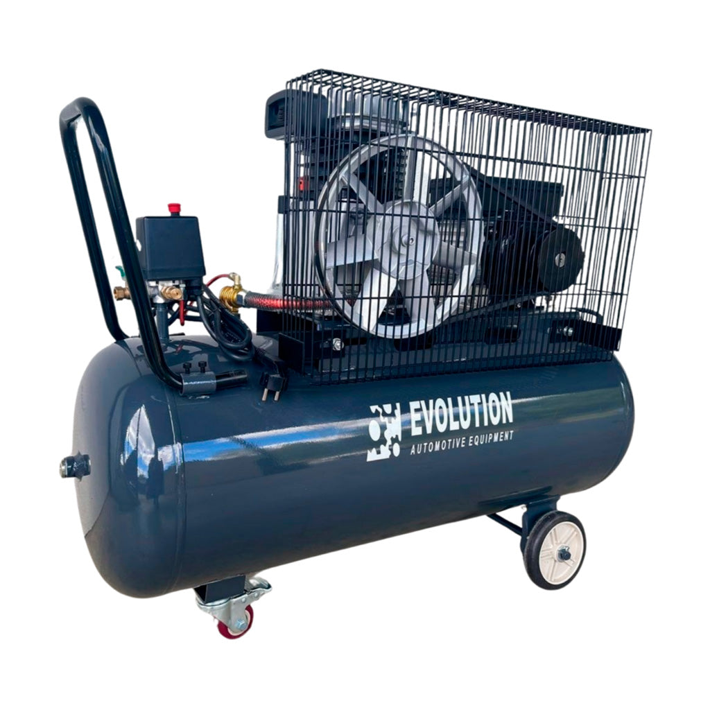 Kompresor tłokowy EVO-200PRO Evolution 200L, 230V – widok przedni sprężarki powietrza z wentylatorem i panelem sterowania GGM Tools