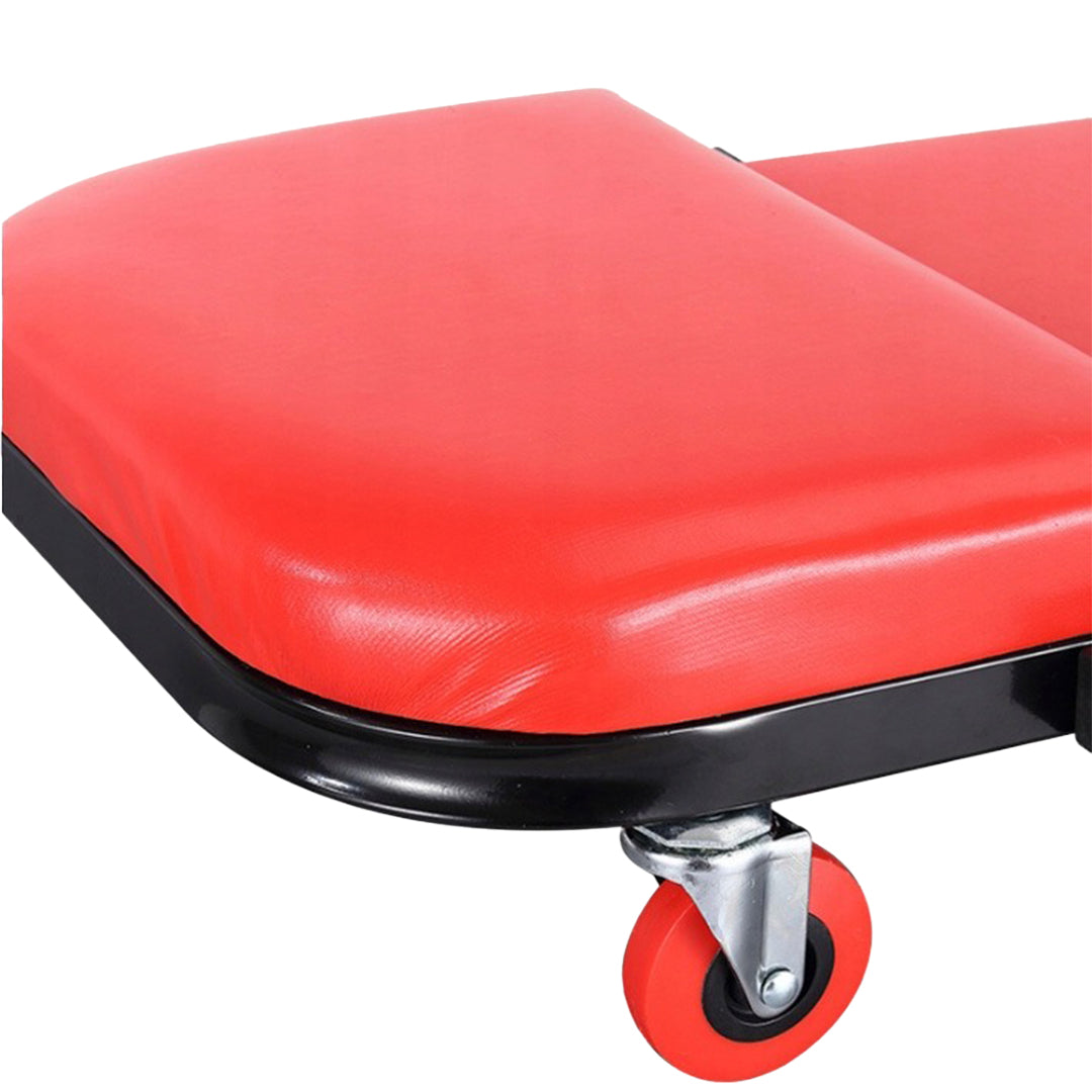 Double upholstery stitching and reinforced edge of the 2-in-1 workshop creeper