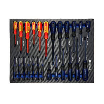 Zestaw precyzyjnych śrubokrętów Metallo izolowanych w organizerze z dwoma kolorami rączek