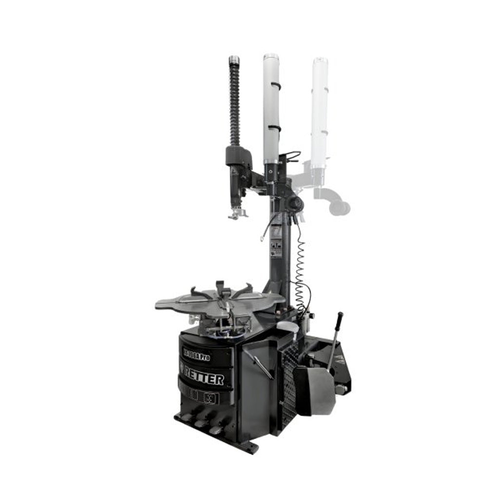 Montażownica do opon RT-706A PRO – prezentacja działania boczno-uchylnego ramienia montażowego na jednolitem tle.