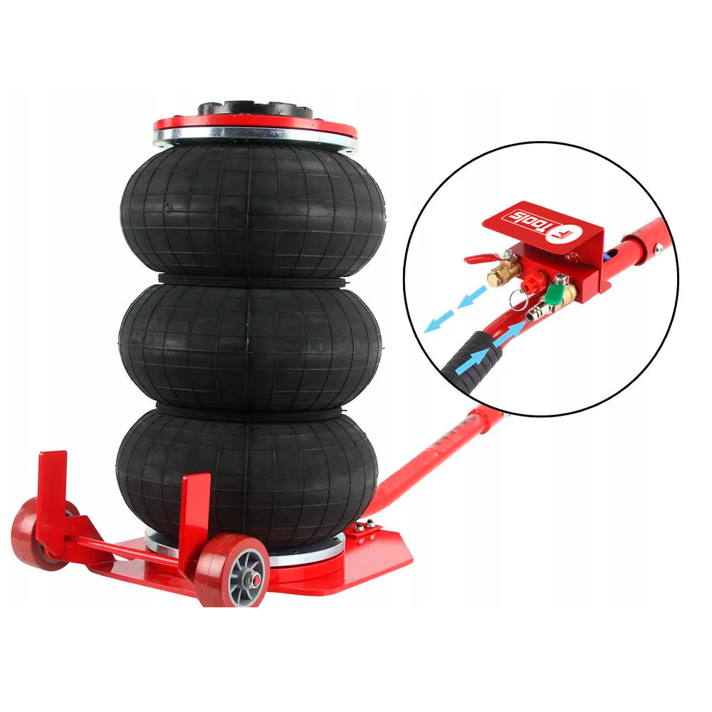 Podnośnik pneumatyczny 6T FTools zbliżenie na zawory sterujące i przepływ powietrza