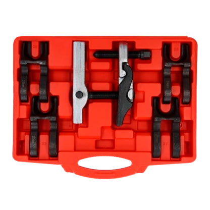 Zestaw ściągaczy sworzni zawieszenia w czerwonej walizce – pięć wymiennych końcówek do różnych średnic sworzni samochodowych
