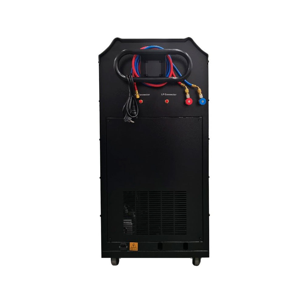 Tylna ściana stacji SM20 z wężami serwisowymi HP i LP Connector uchwytem do przechowywania węży kratką wentylacyjną i przewodem zasilającym