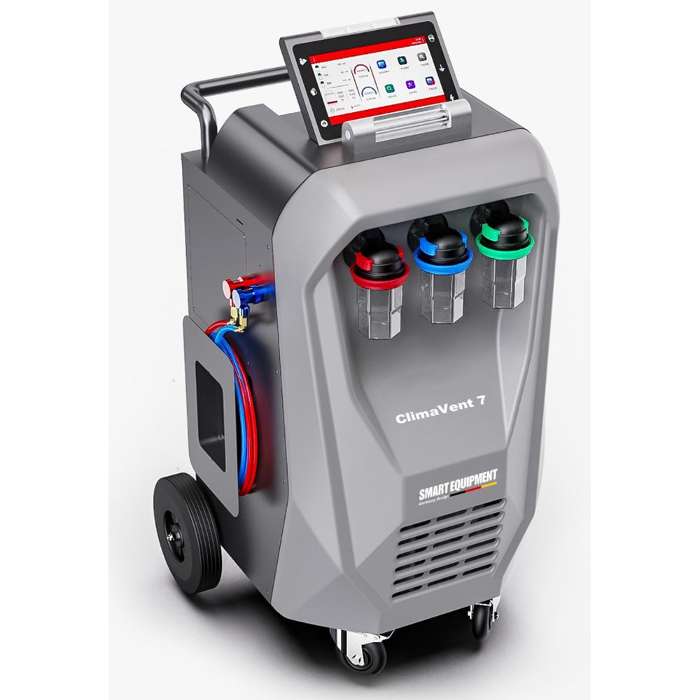 Stacja do obsługi klimatyzacji Smart Equipment ClimaVent 7 Super Automatic z ekranem dotykowym i zbiornikami.