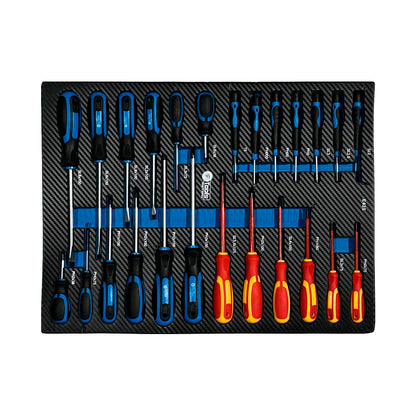 Wózek warsztatowy FTools 7/7 PRO – komplet wkrętaków płaskich, krzyżowych, precyzyjnych i izolowanych
