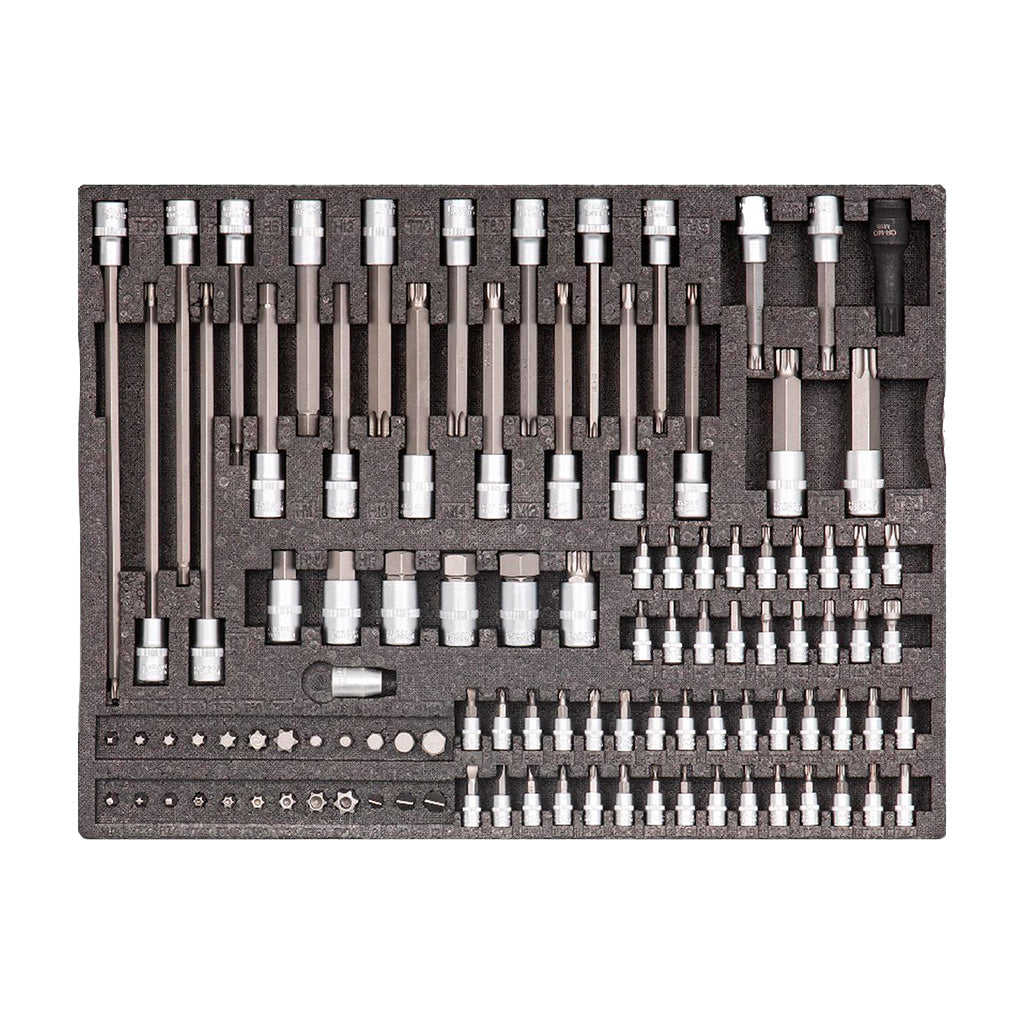 Zestaw kluczy nasadowych i adapterów Torx w organizerze, narzędzia mechaniczne do warsztatu