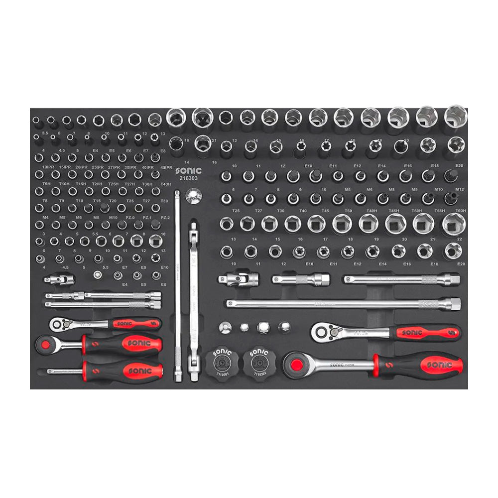 Sonic S13 workshop trolley - an insert containing an extensive set of socket wrenches, bits and two ratchets