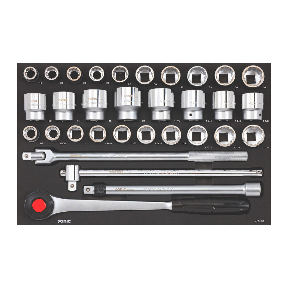Sonic S13 workshop trolley - insert with large socket wrenches, ratchet, sliding knob and extensions